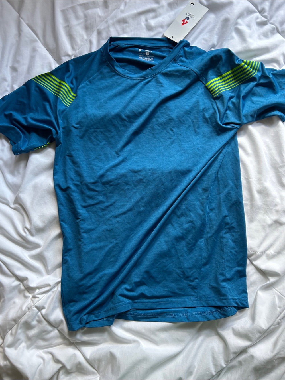Liberty Teal Short Sleeve Athletic Tee with Lime Stripe Detail